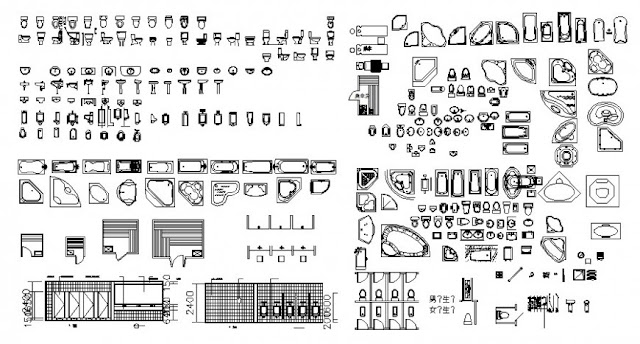 2D VIEW AUTOCAD DRAWING OF SANITARY BLOCKS