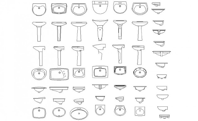 DRAWING OF WASH BASIN 2D VIEW OF SANITARY UNITS DWG FILE